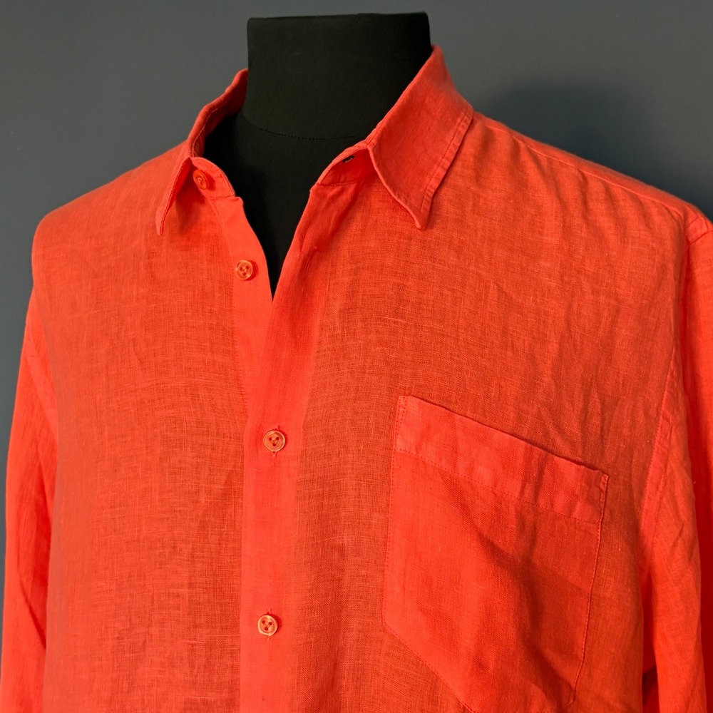 New - Vilebrequin Linen Button Down Shirt | Sz XL | Orange | Turtle Logo